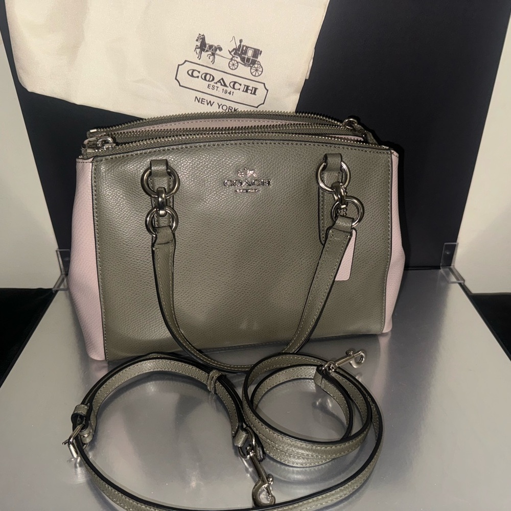 Coach Olive green with cream Two-Tone Crossbody Leather Bag